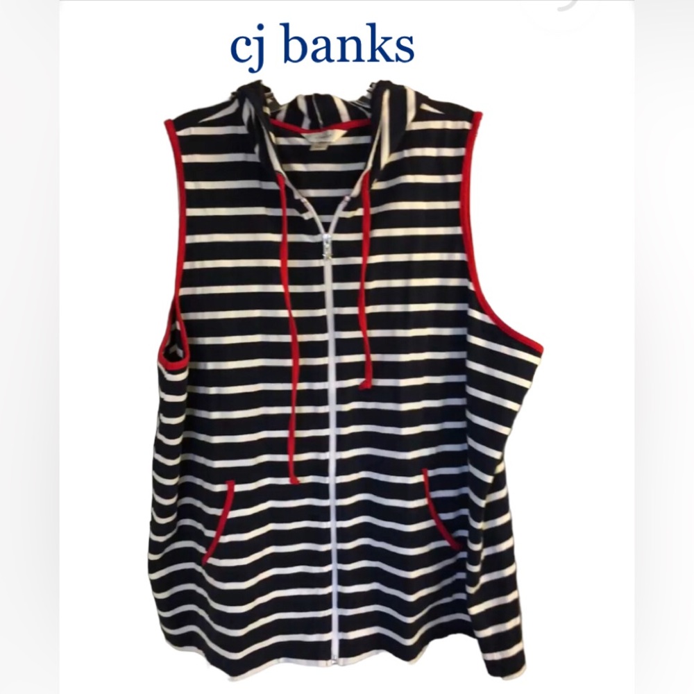 3X Gorgeous CJ Banks Cotton Zip Up Sleeveless Hoodie Vest⚓️
